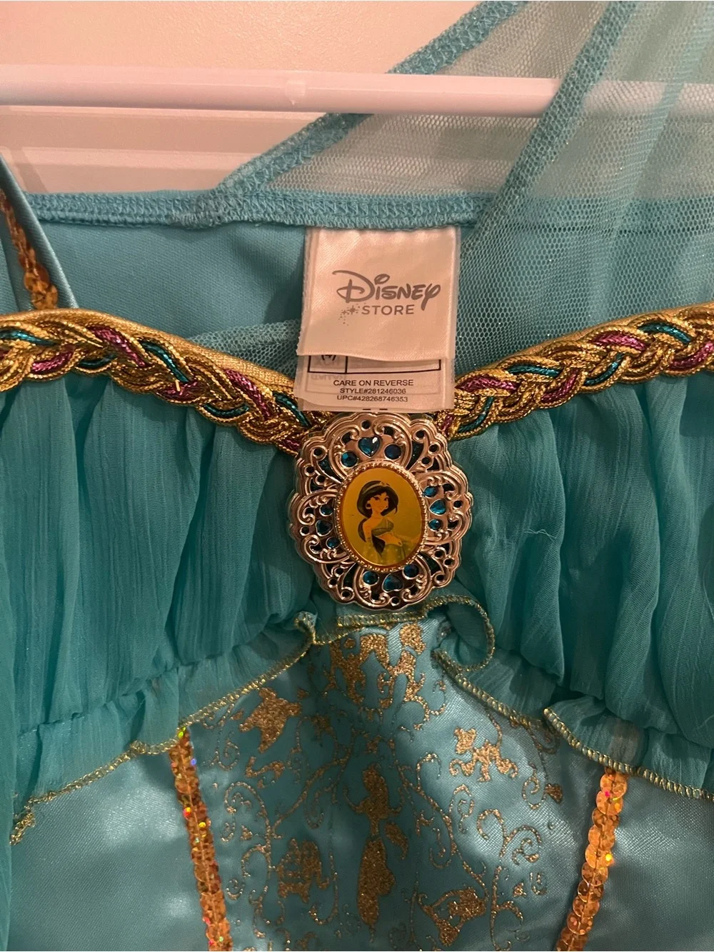 Princess Jasmine Costume, Teal Gold-Trim Crop Top and Pants, Disney